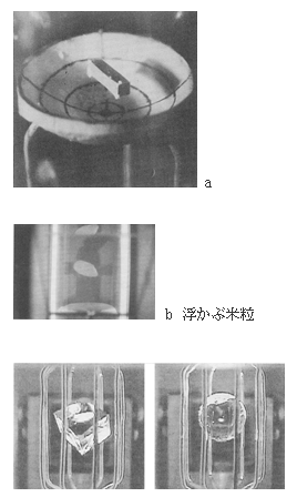 テキスト ボックス:  　ａ

 　ｂ　浮かぶ米粒

 
ｃ　浮かぶガラス
